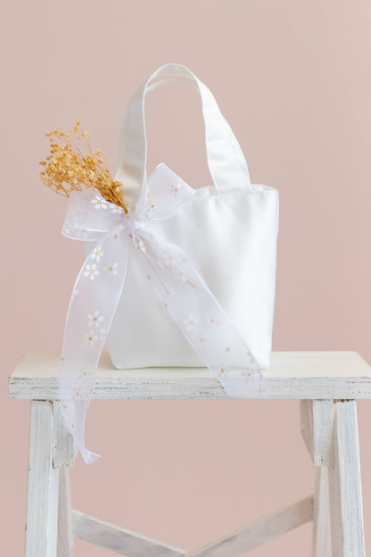 Personalized Satin Flower Girl Tote Bag: Heart Purse & Hair Bow Set