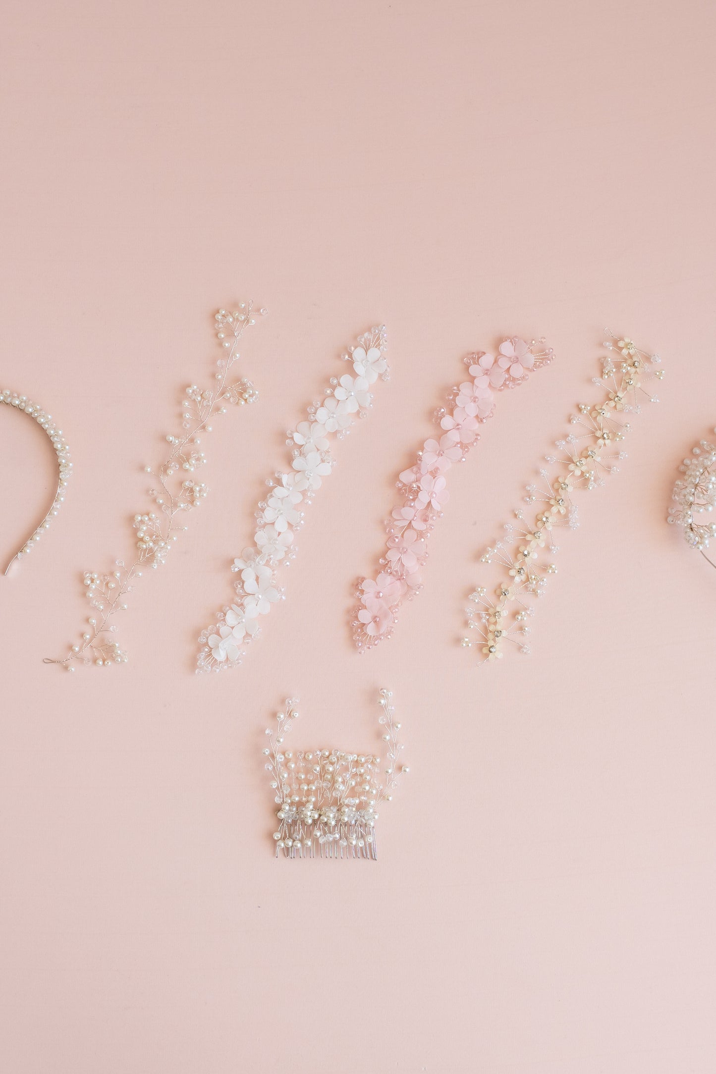 Handmade Pearl Wedding Hair Accessories: Headband, Vine, Comb & Bow