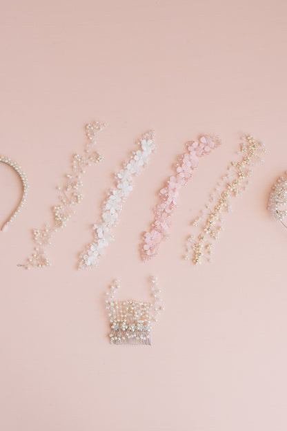 Handmade Pearl Wedding Hair Accessories: Headband, Vine, Comb & Bow