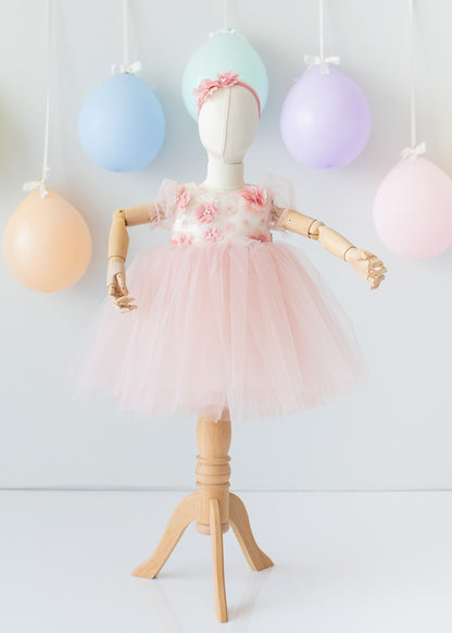 Elegant Blush Pink Tulle Toddler Girl Dress with Satin Diaper Cover for Special Occasions