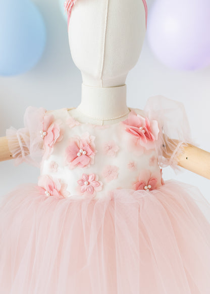 Elegant Blush Pink Tulle Toddler Girl Dress with Satin Diaper Cover for Special Occasions