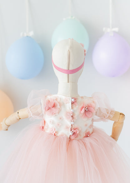 Elegant Blush Pink Tulle Toddler Girl Dress with Satin Diaper Cover for Special Occasions