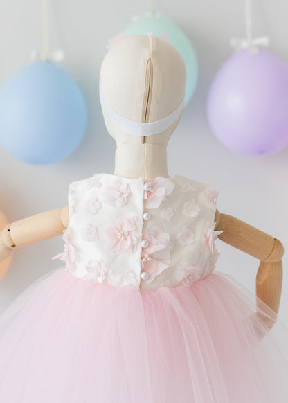 Elegant Pink Tulle Toddler Girl Dress with Satin Diaper Cover for Special Occasions