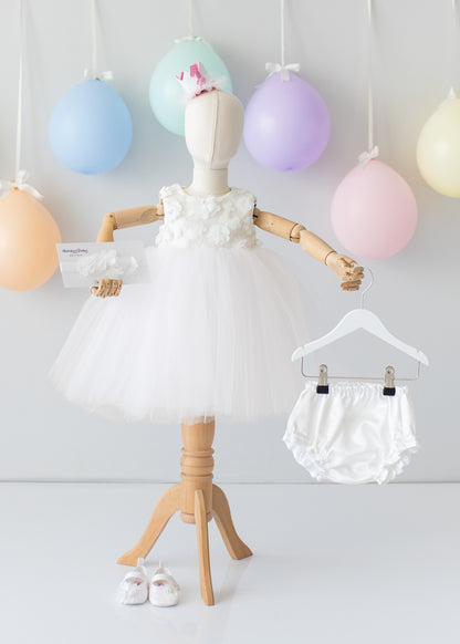 Elegant White Tulle Toddler Girl Dress with Satin Diaper Cover for Special Occasions