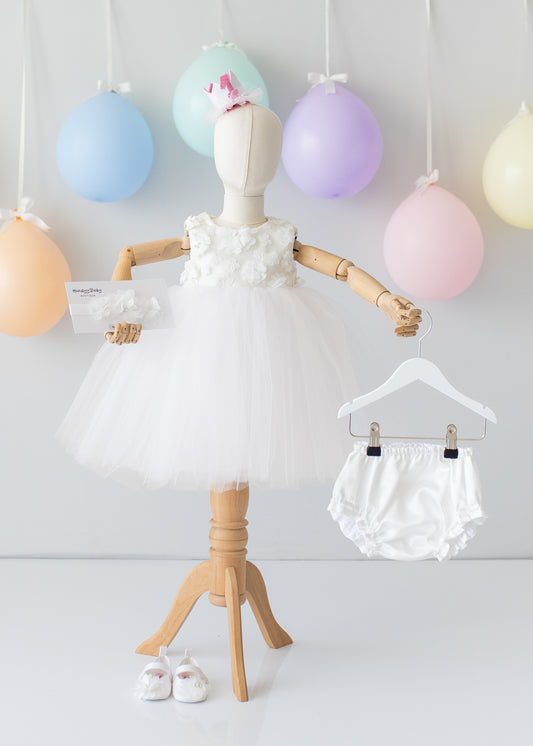 Elegant White Tulle Toddler Girl Dress with Satin Diaper Cover for Special Occasions