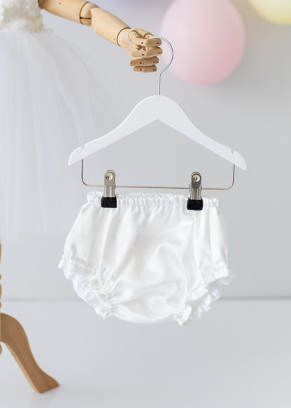 Elegant White Tulle Toddler Girl Dress with Satin Diaper Cover for Special Occasions