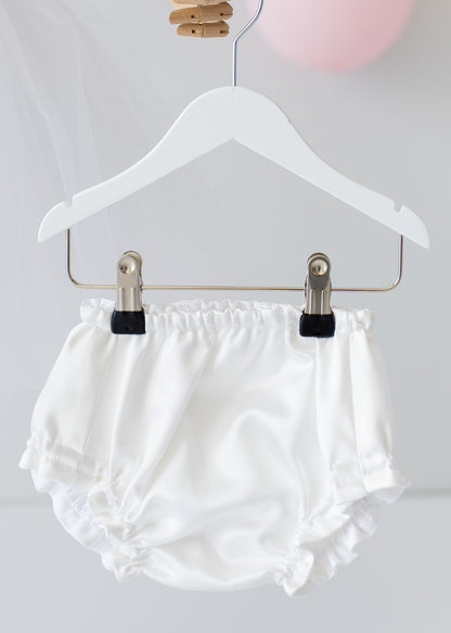Elegant White Tulle Toddler Girl Dress with Satin Diaper Cover for Special Occasions