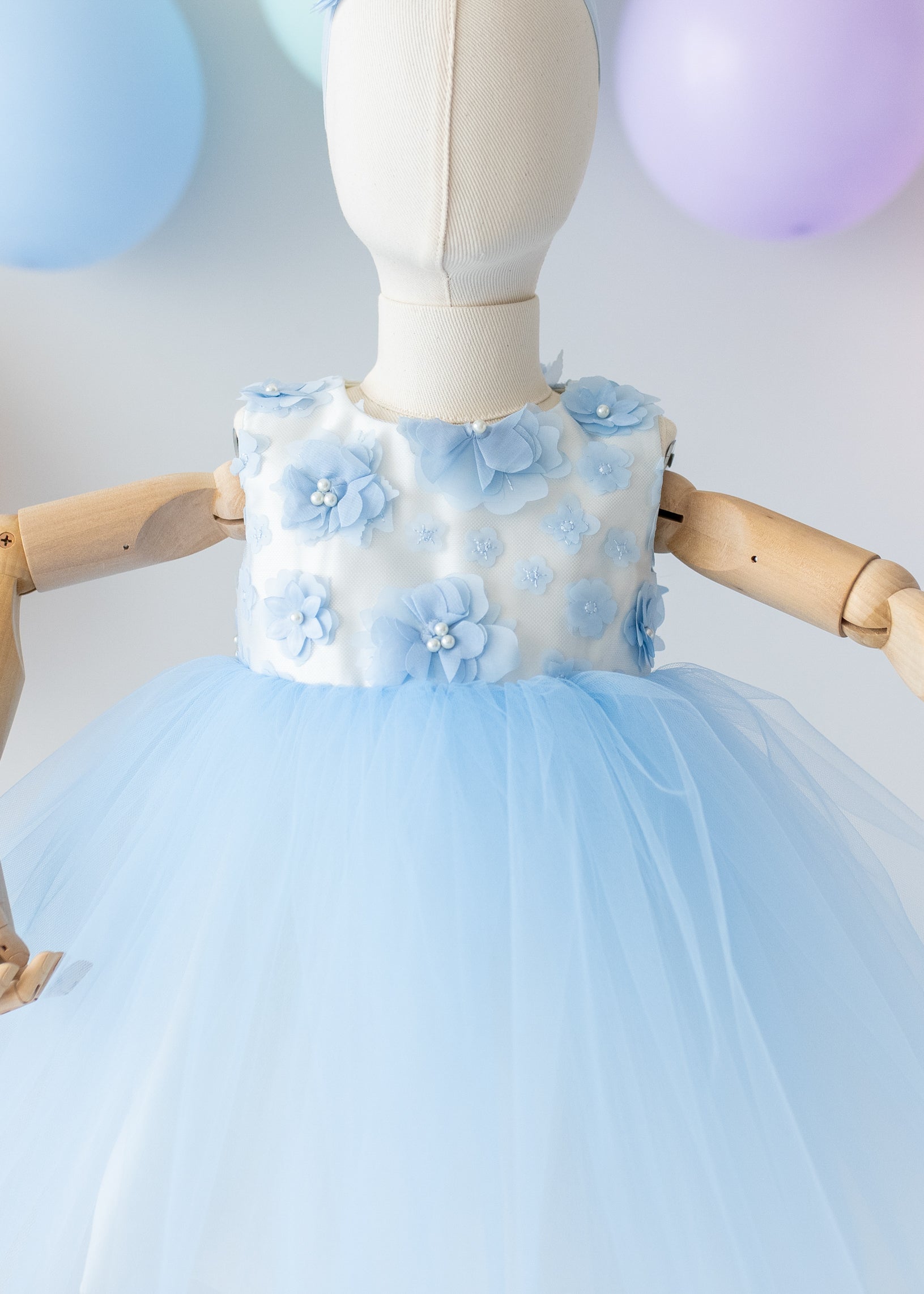 Elegant Blue Tulle Toddler Girl Dress with Satin Diaper Cover for Special Occasions 9-12 months US kids' numeric / Dress & Diaper & Crown
