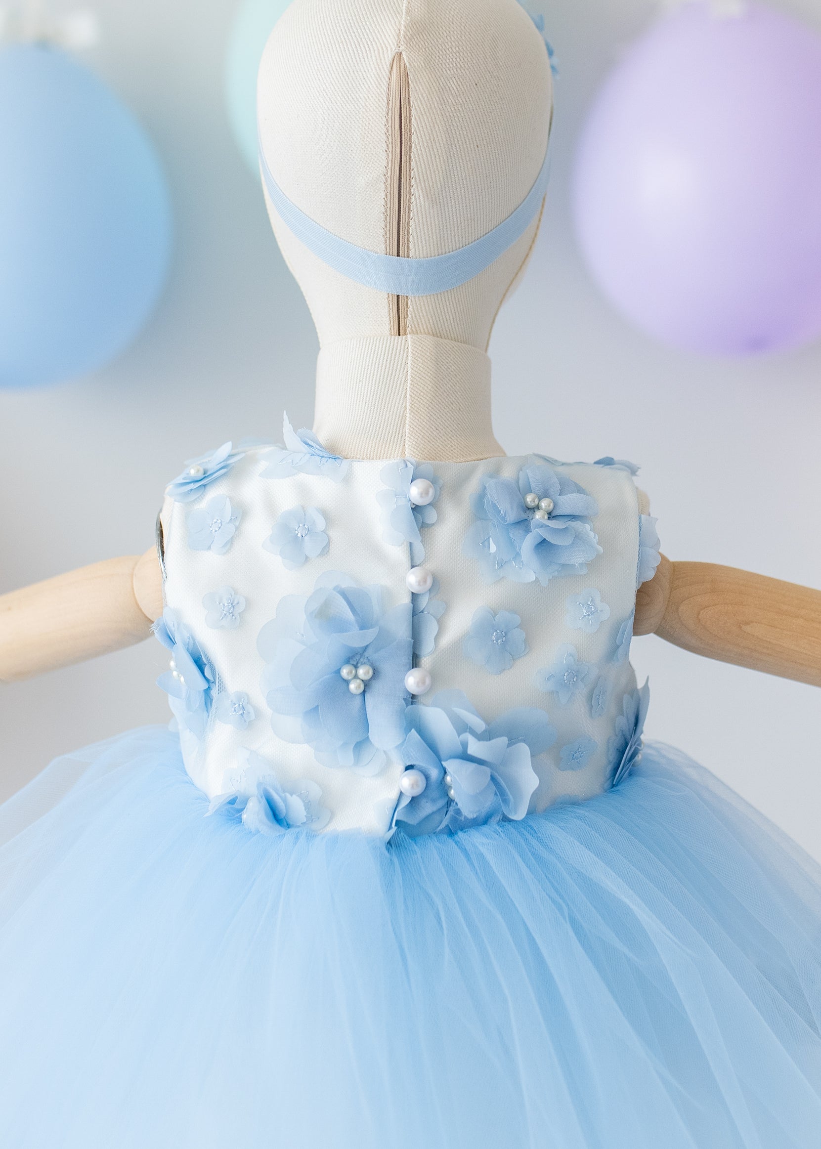 Elegant Blue Tulle Toddler Girl Dress with Satin Diaper Cover for Special Occasions 9-12 months US kids' numeric / Dress & Diaper & Crown