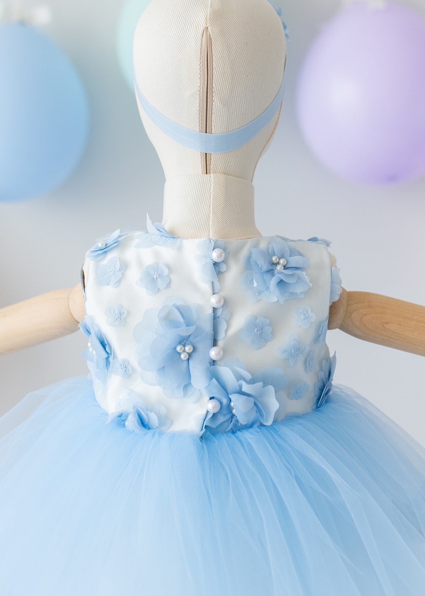 Elegant Blue Tulle Toddler Girl Dress with Satin Diaper Cover for Special Occasions
