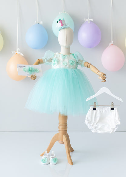 Elegant Mint Green Tulle Toddler Girl Dress with Satin Diaper Cover for Special Occasions