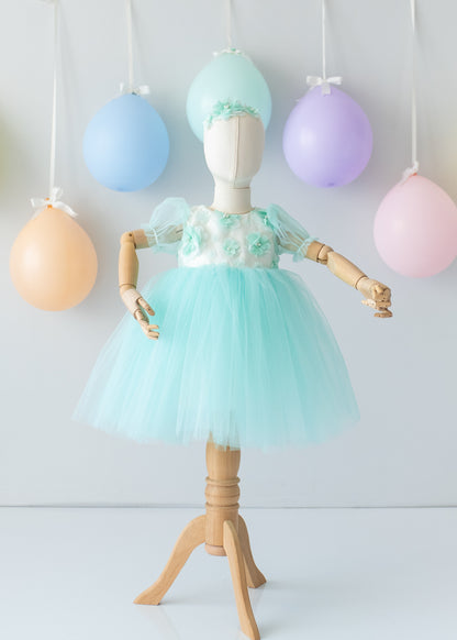 Elegant Mint Green Tulle Toddler Girl Dress with Satin Diaper Cover for Special Occasions
