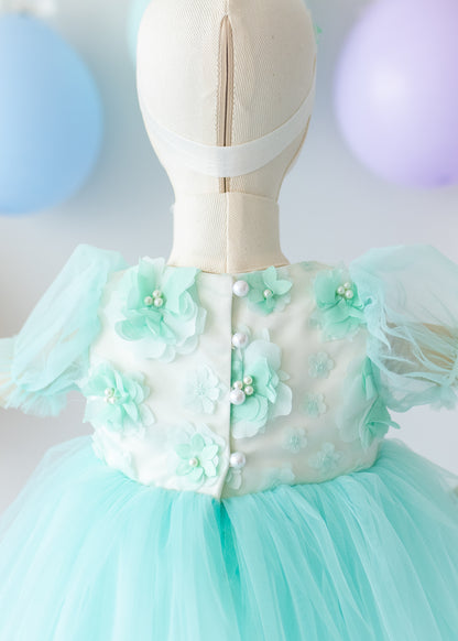 Elegant Mint Green Tulle Toddler Girl Dress with Satin Diaper Cover for Special Occasions