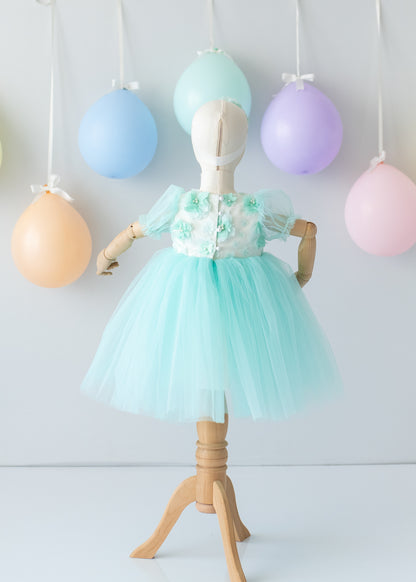 Elegant Mint Green Tulle Toddler Girl Dress with Satin Diaper Cover for Special Occasions
