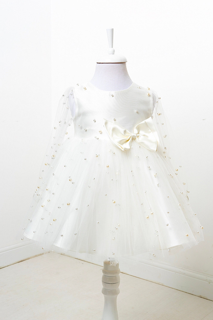 White Pearl Tulle Baby Dress: Elegant Flower Girl, First Birthday