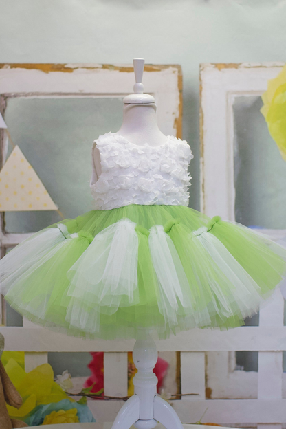 Princess Green and White Tulle Dress: Baby Wedding, First Birthday
