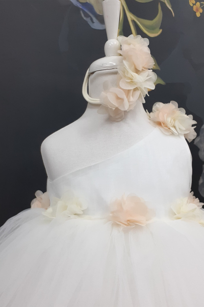One Shoulder Flower Girl Tutu Dress: Knee Length Wedding Communion