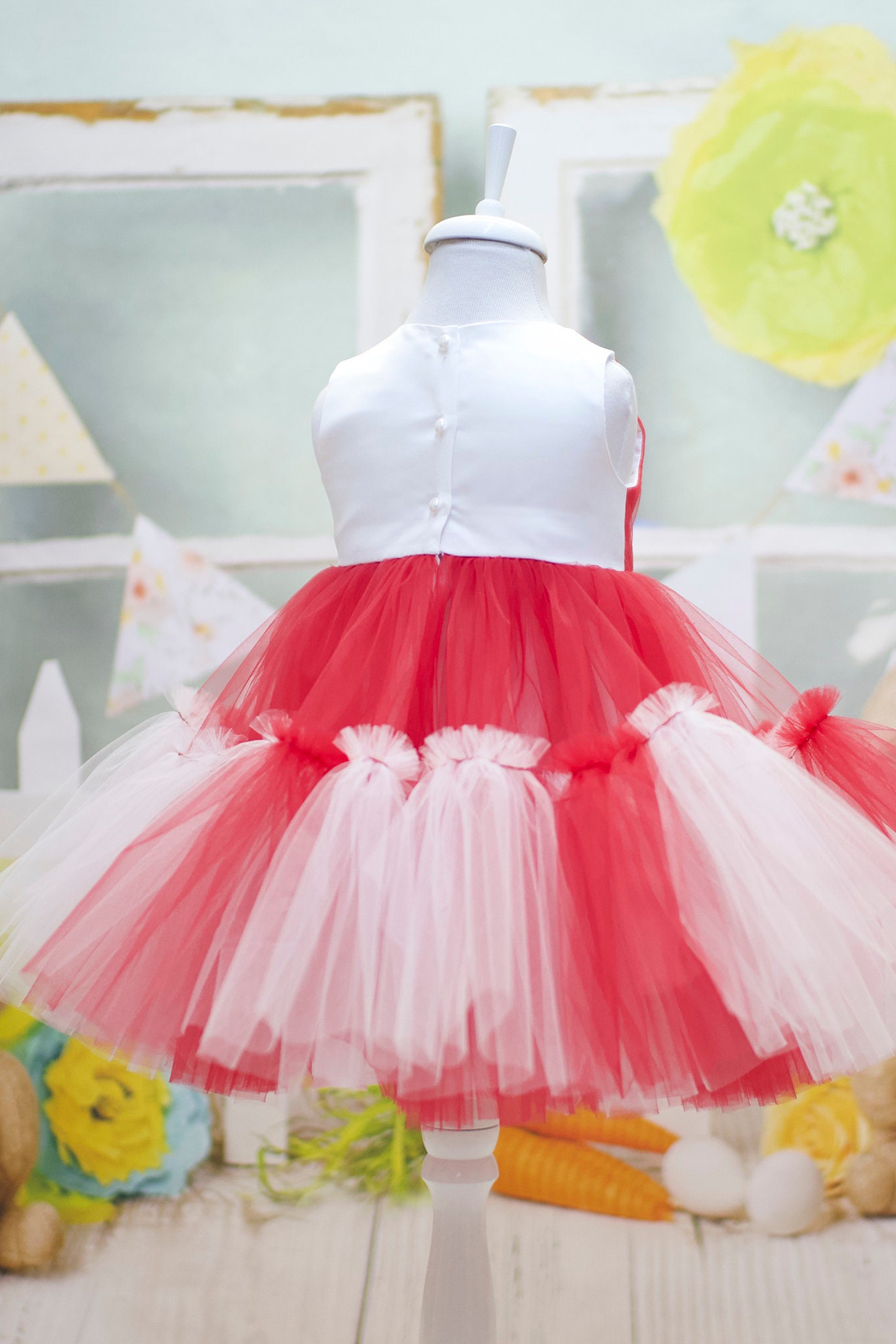 Red & White Tulle Baby Dress: First Birthday, Wedding
