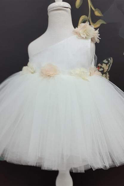 One Shoulder Flower Girl Tutu Dress: Knee Length Wedding Communion