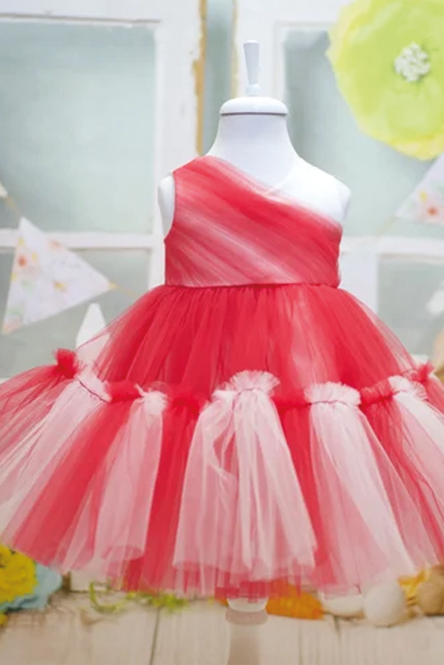 Red & White Tulle Baby Dress: First Birthday, Wedding