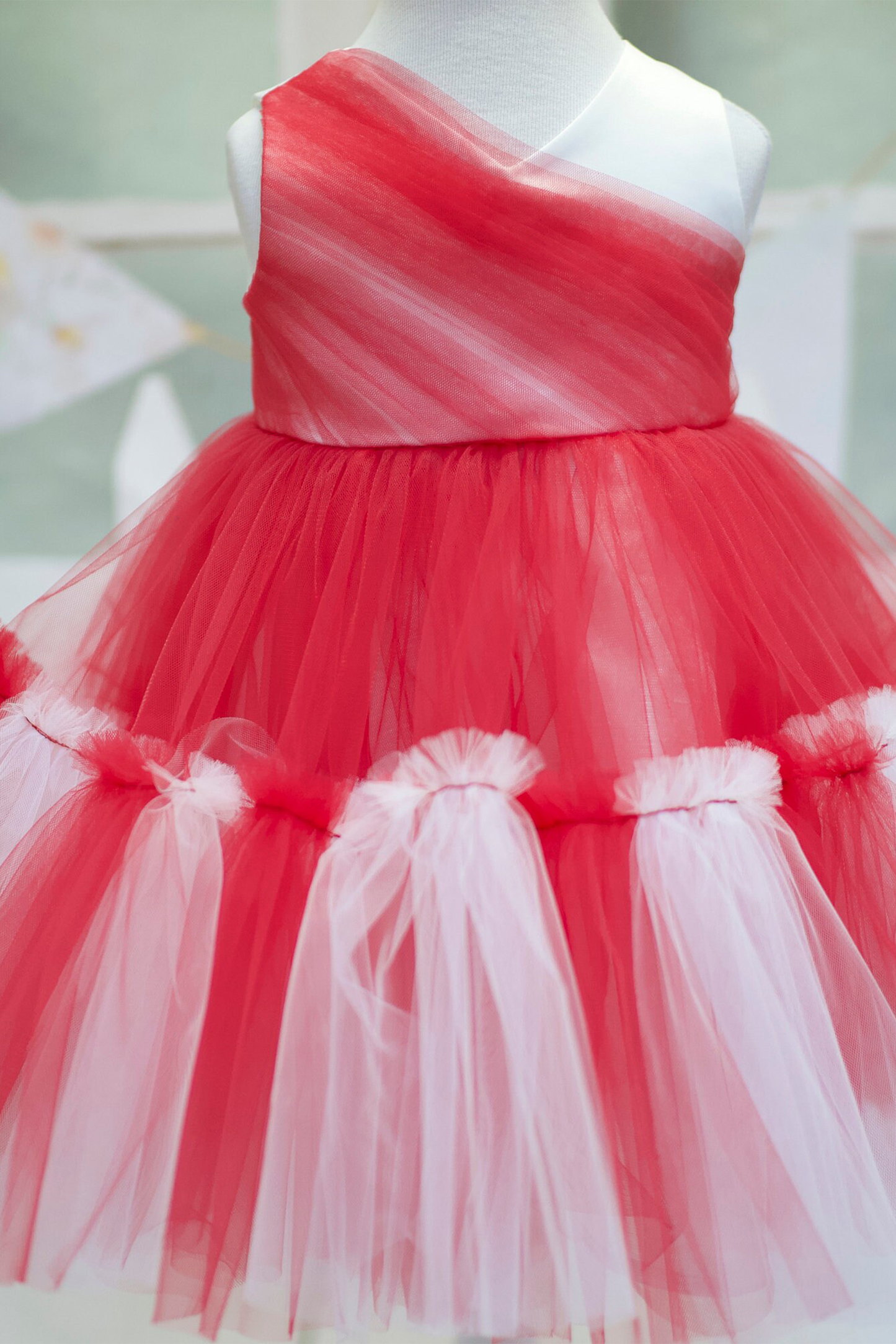 Red & White Tulle Baby Dress: First Birthday, Wedding