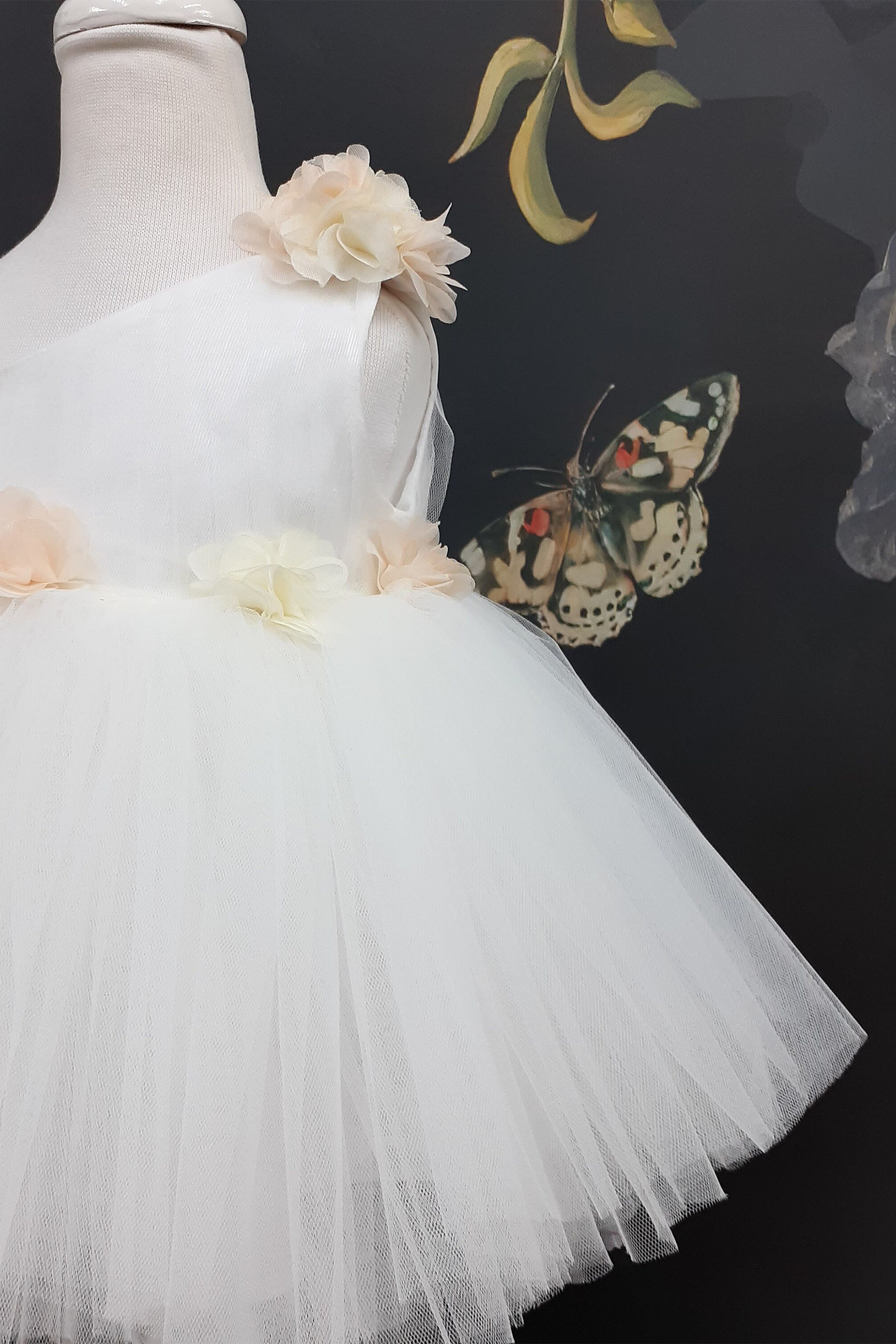 One Shoulder Flower Girl Tutu Dress: Knee Length Wedding Communion