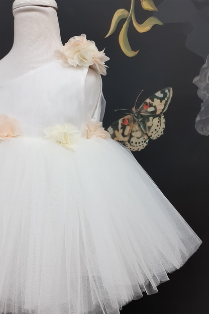 One Shoulder Flower Girl Tutu Dress: Knee Length Wedding Communion