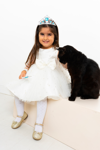 White Pearl Tulle Baby Dress: Elegant Flower Girl, First Birthday