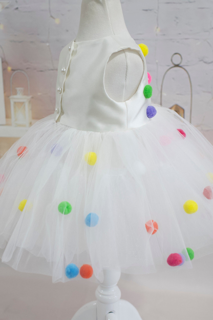 Pompom Tulle Baby Girl Dress: Rainbow Fluffy Costume