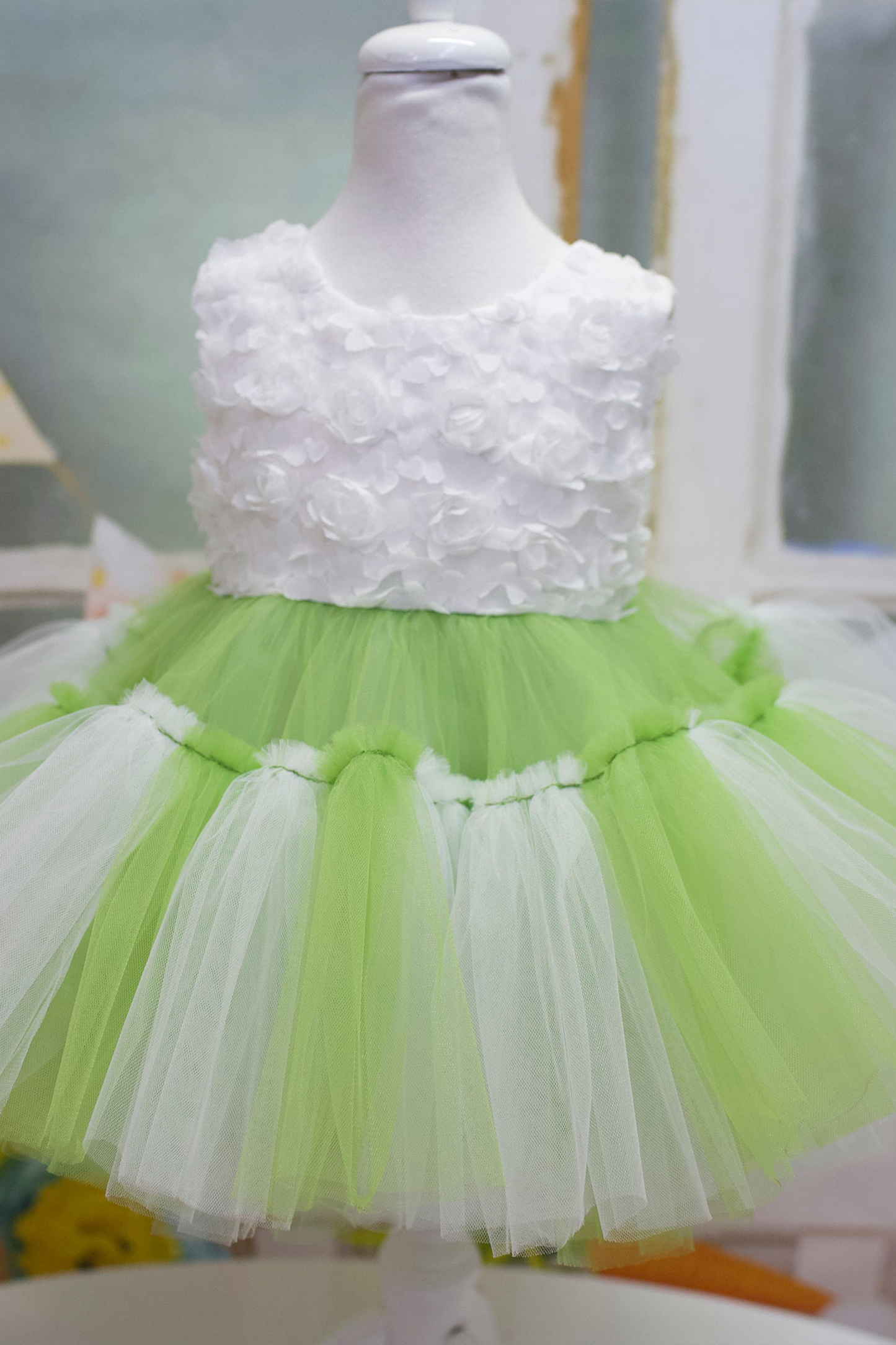 Princess Green and White Tulle Dress: Baby Wedding, First Birthday