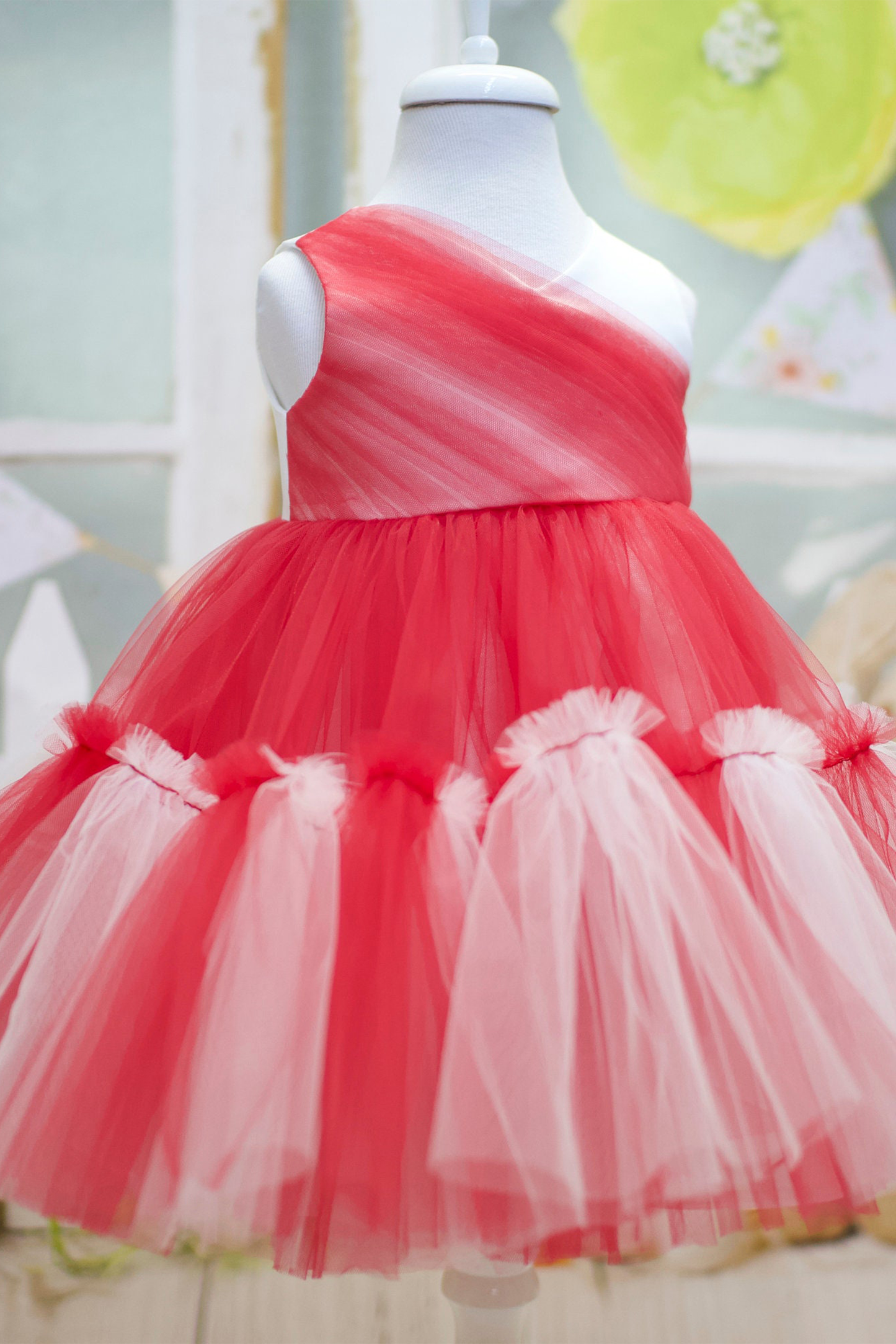 Red & White Tulle Baby Dress: First Birthday, Wedding