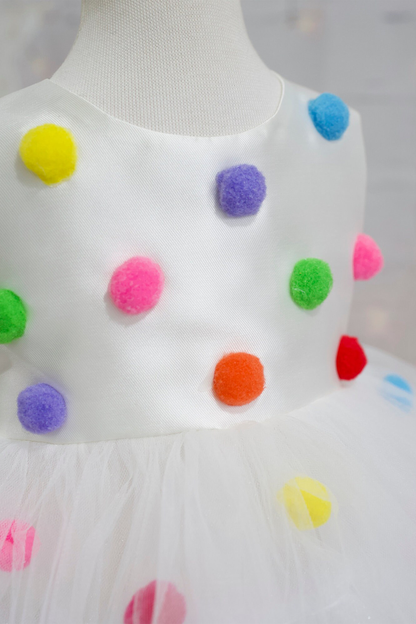 Pompom Tulle Baby Girl Dress: Rainbow Fluffy Costume
