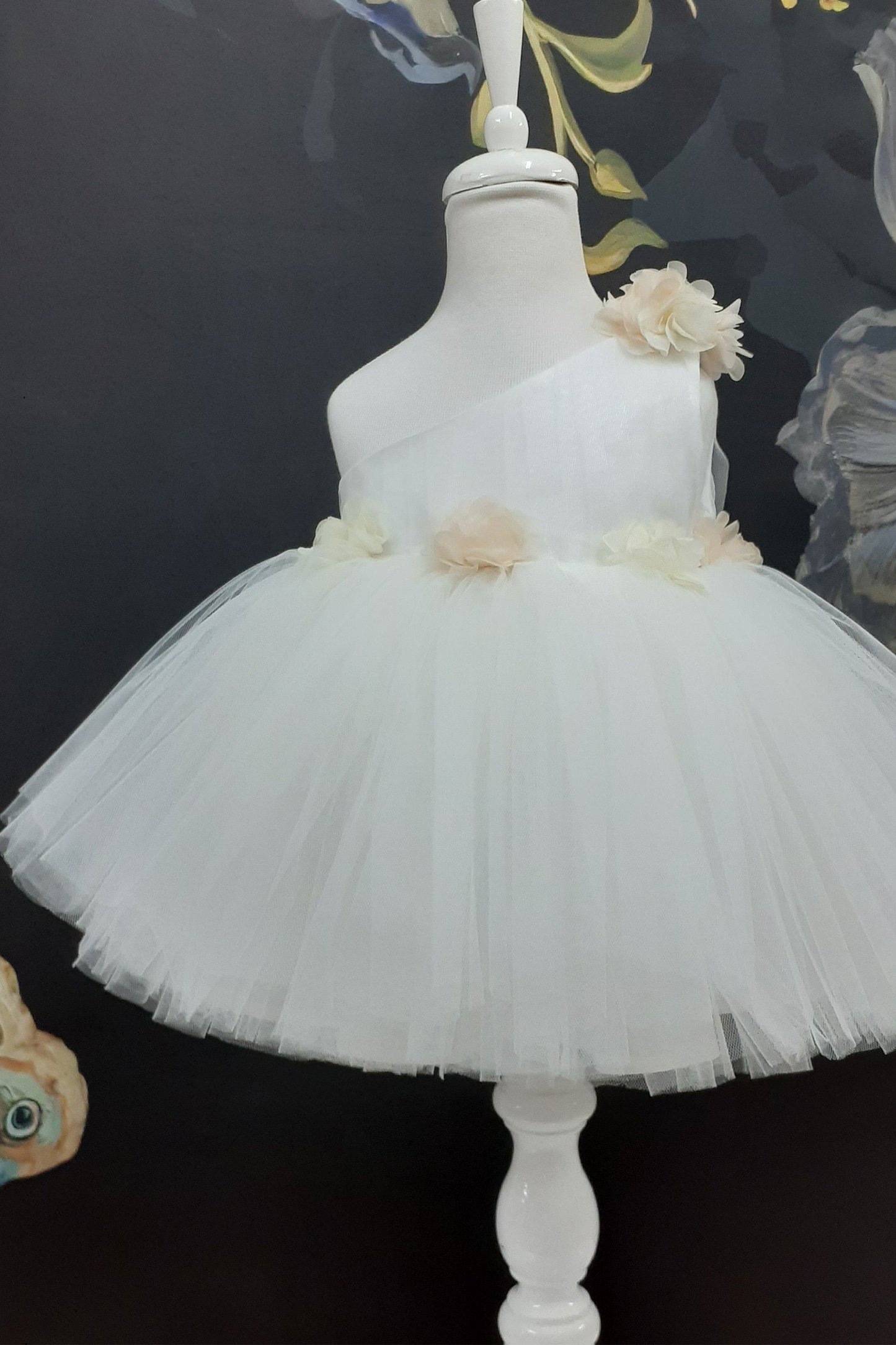 One Shoulder Flower Girl Tutu Dress: Knee Length Wedding Communion