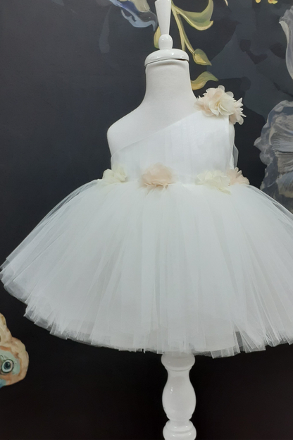One Shoulder Flower Girl Tutu Dress: Knee Length Wedding Communion