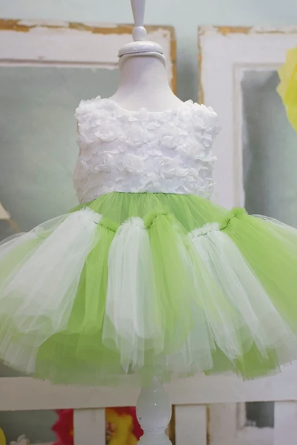 Princess Green and White Tulle Dress: Baby Wedding, First Birthday