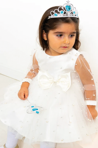 White Pearl Tulle Baby Dress: Elegant Flower Girl, First Birthday