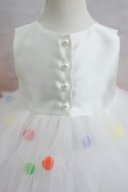 Pompom Tulle Baby Girl Dress: Rainbow Fluffy Costume