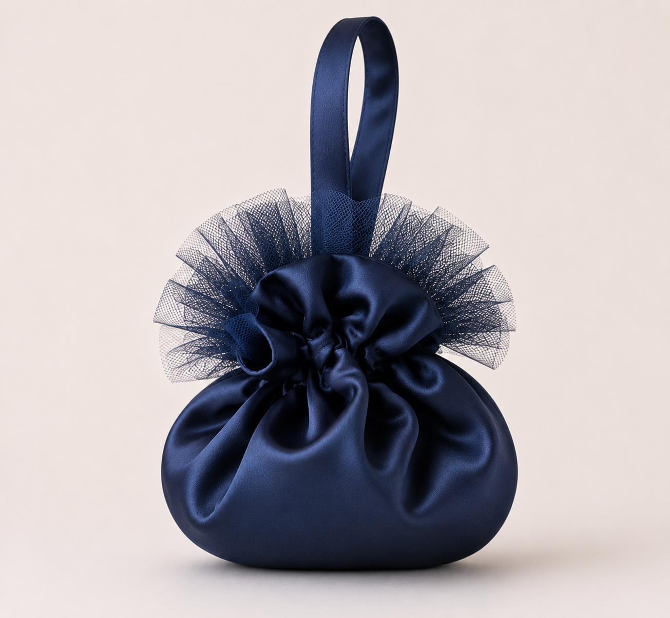 Elegant Navy Blue Satin One-Shoulder Flower Girl Dress with Oversized Bow - Personalized Wedding Gown