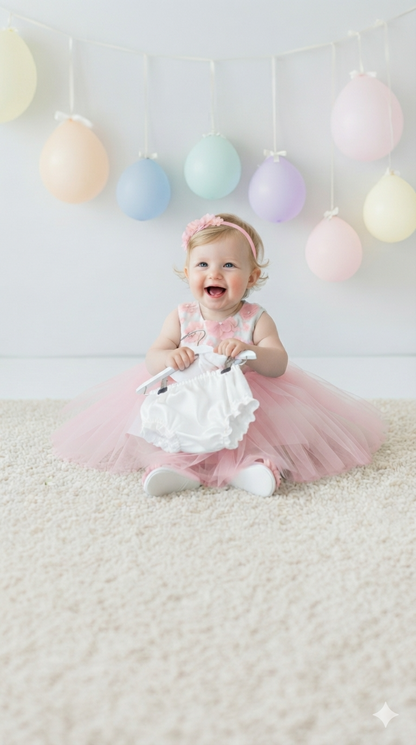Elegant Pink Tulle Toddler Girl Dress with Satin Diaper Cover for Special Occasions