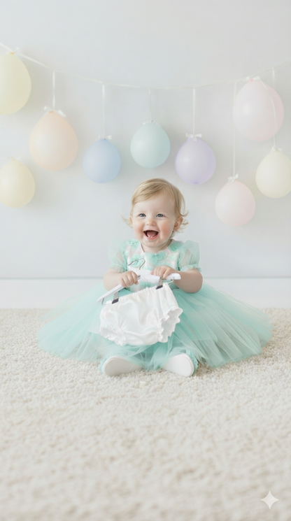 Elegant Mint Green Tulle Toddler Girl Dress with Satin Diaper Cover for Special Occasions