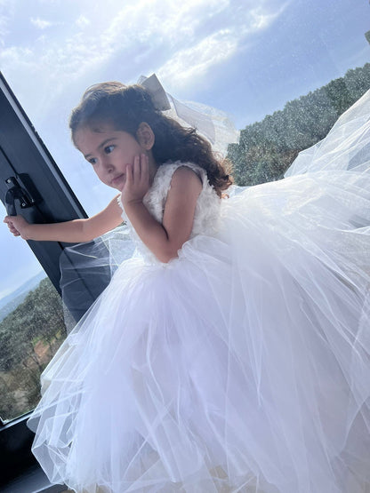 3D Flower Girl Tulle Dress: Elegant First Communion, Baptism