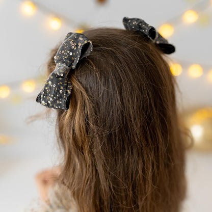 Black Velvet Baby Christmas Dress: Gold Tulle with Personalized Bag