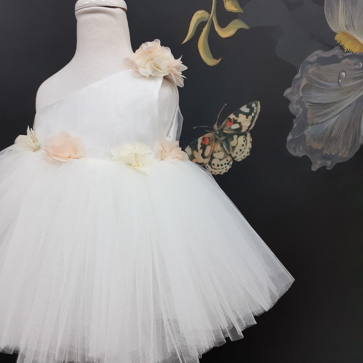 One Shoulder Flower Girl Tutu Dress: Knee Length Wedding Communion