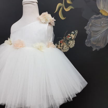 One Shoulder Flower Girl Tutu Dress: Knee Length Wedding Communion