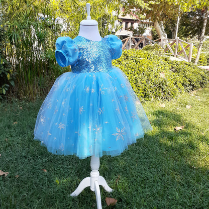 Girls' Elsa Princess Dress: Blue Fluffy Tutu, Birthday Party Dress