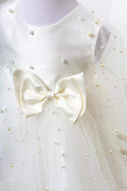 White Pearl Tulle Baby Dress: Elegant Flower Girl, First Birthday