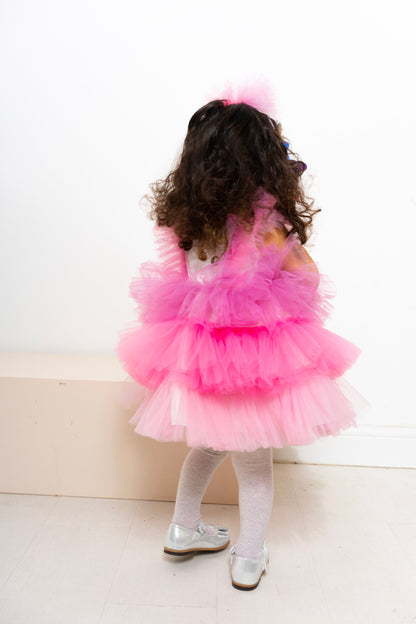 Pink Tutu Baby Girl Dress: V-Neck Wedding Party Dress