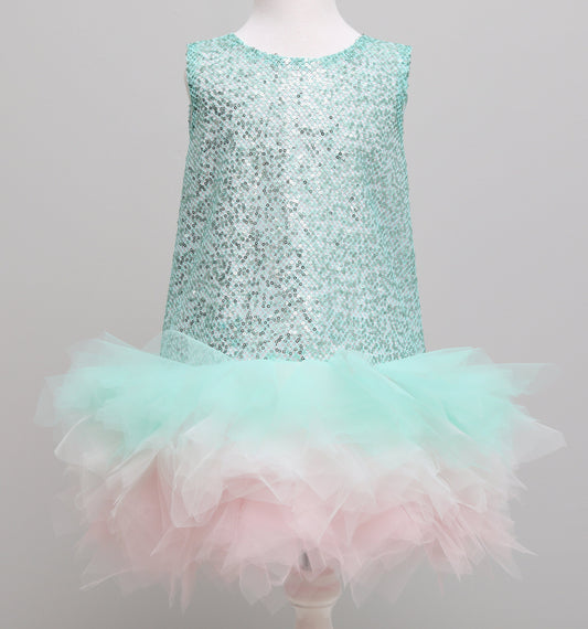 Green Sequin Baby Dress: Handmade Tulle Tutu, Birthday Girl Dress