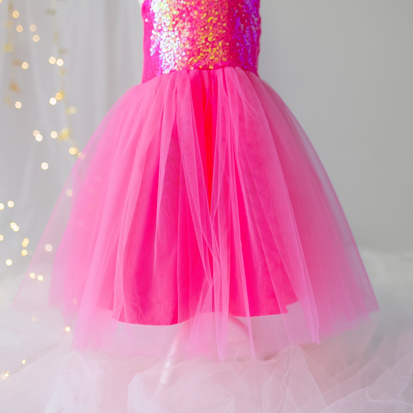 Personalized Pink Sequin Tulle Dress: One-Shoulder Party Outfit