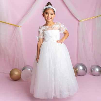 3D Flower Lace Girl Dress: Rustic Tulle Communion, Wedding